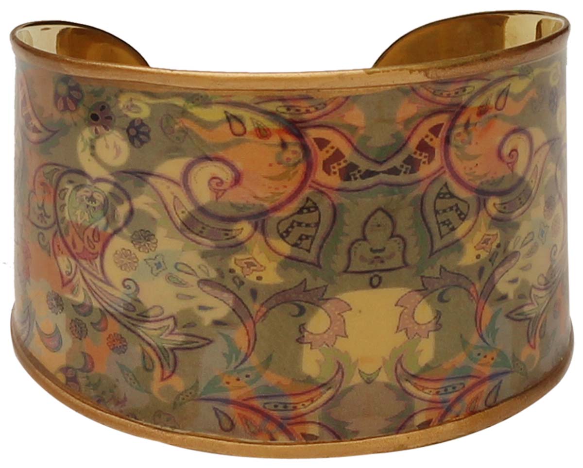 Brass Cuff Bracelet with Floral & Paisley Pattern - 2.6” Multicolored - Trendy Accessories / Gifts for Her - Buy in Bulk Wholesale